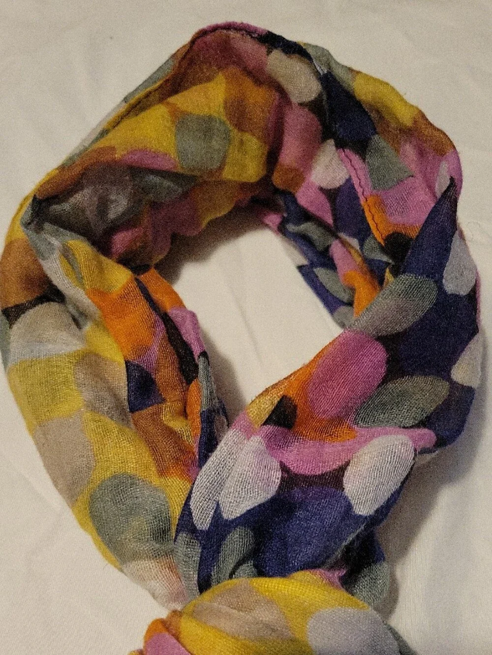 Women's Lightweight Multicolor Polka Dot Scarf - Orange, Yellow & Navy